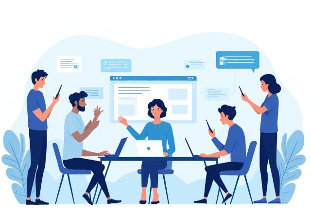 Illustration of people getting support online